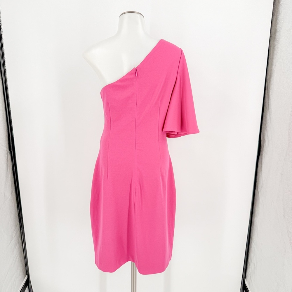 Badgley Mischka Pink Asymmetrical Ruched Cocktail Dress - Picture 4 of 5